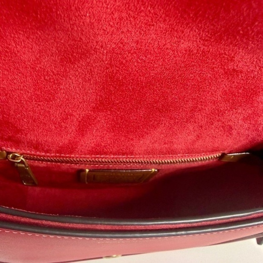 Coach Beat Saddle Bag Red Glovetanned Leather Crossbody C3738 Blue Strap - Picture 8 of 12